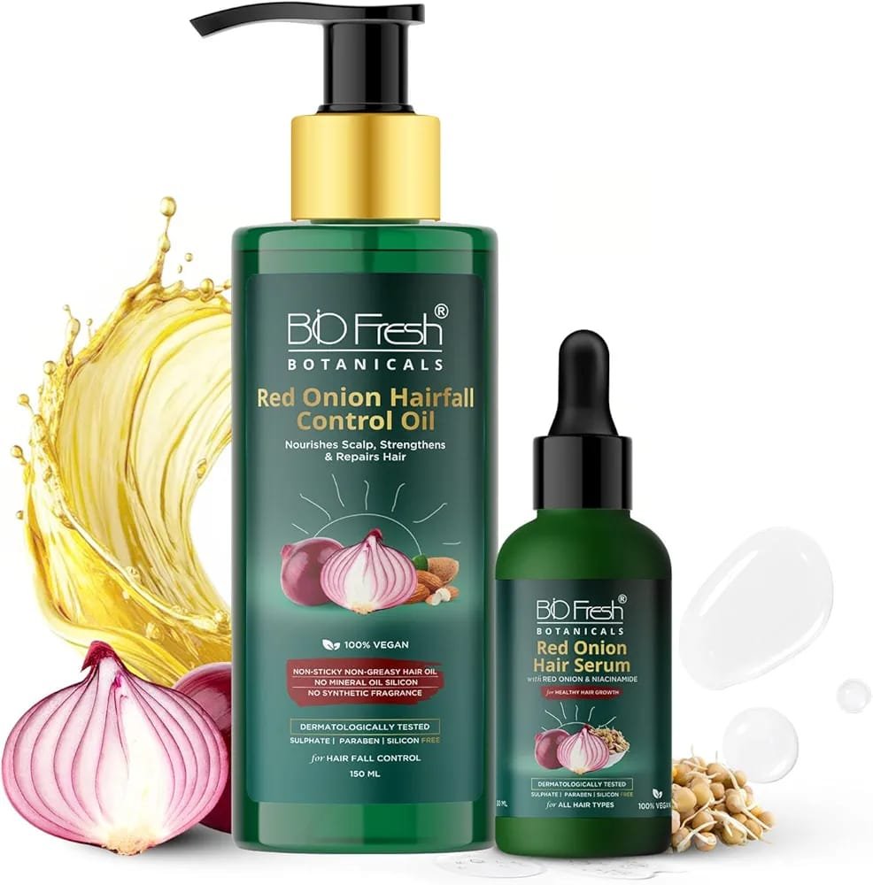 40d40ec3c8f161e9b87e2d40ae1d45ef BioFresh Botanicals Red Onion Anti Hairfall Oil With Hair Serum Combo For Hair Growth With Onion Hair Care Suitable For All Hair Types - Image 1