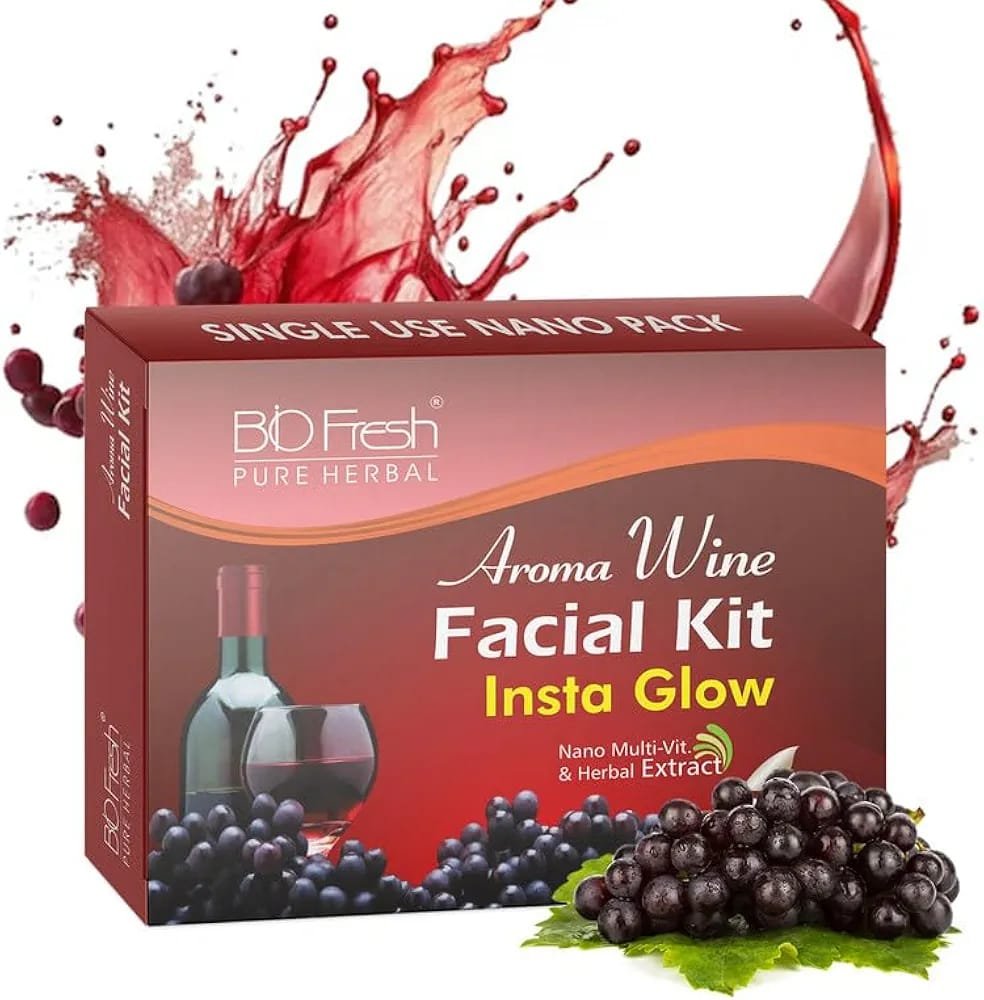 pure BIOFRESH HERBALS Wine Facial Kit – 46g | 5-Step Instant Glow Facial Product Description: - Image 1