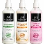 Three Velvet Care Professional facial cleanser bottles
